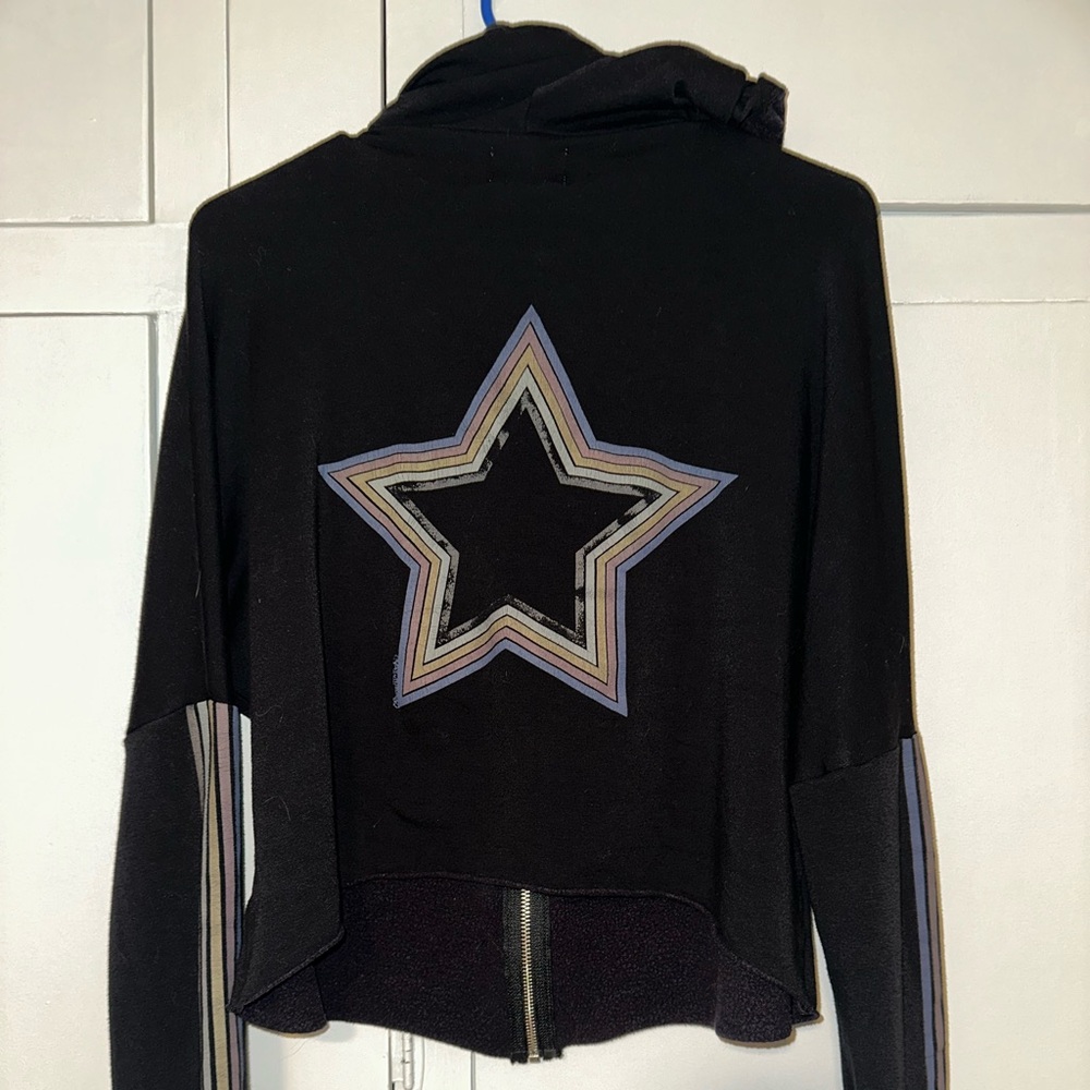 Lauren Moshi Cropped Star Zip Hoodie